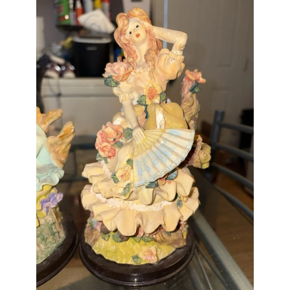 Vintage Victorian Style Lady Figurines Set 2pc Floral Dress Statue Decor 8